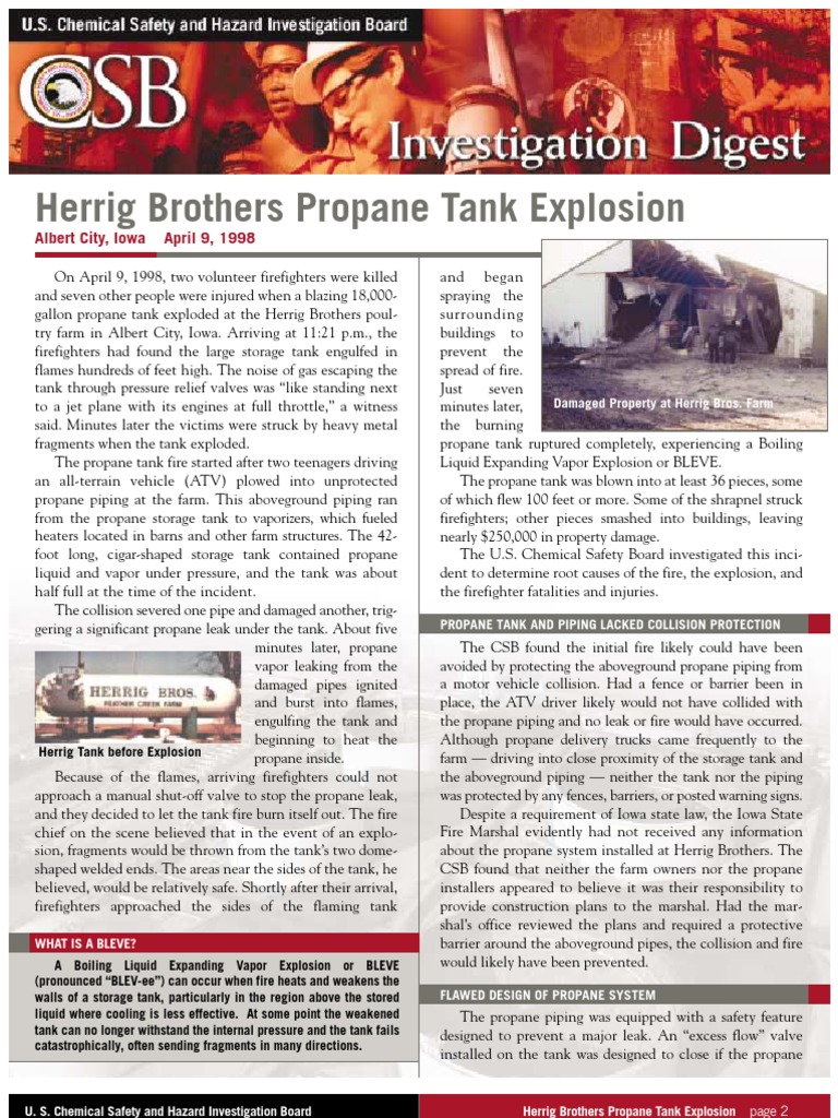 CSB Digest Herrig Brothers Propane Tank Explosion (1998) PDF