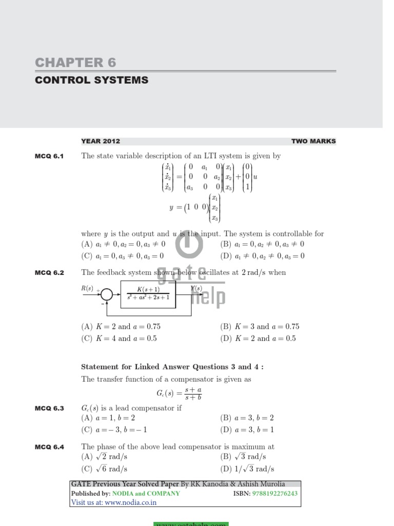 Control System Gate Questions And Answers