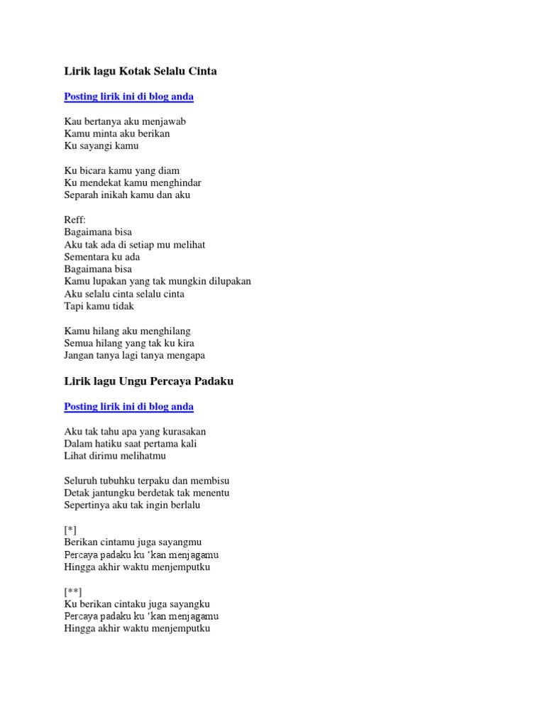 Lirik Lagu Kotak Selalu Cinta