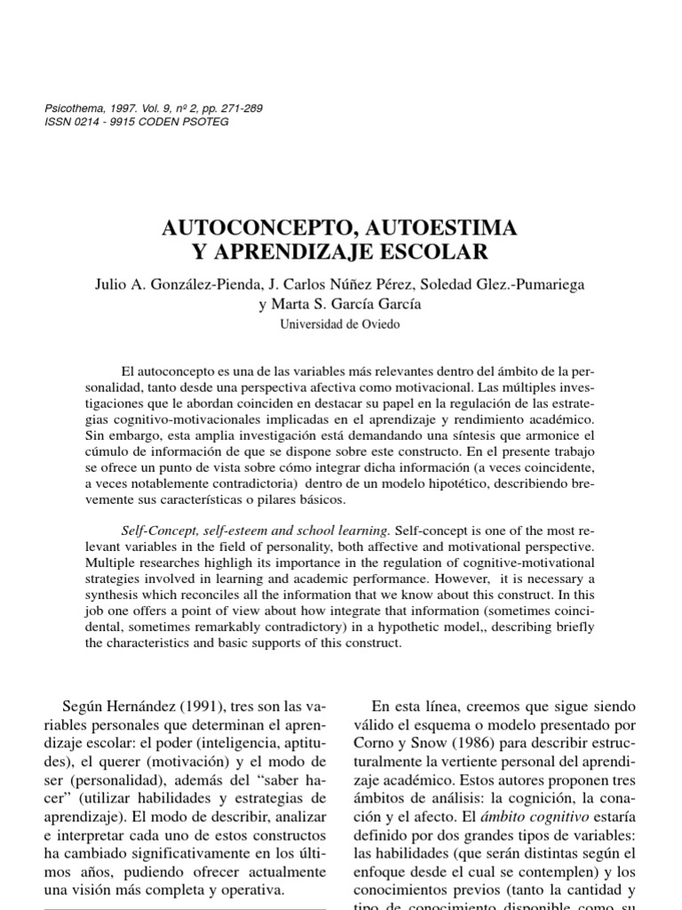 Autoconcepto y su impacto en el aprendizaje | PDF