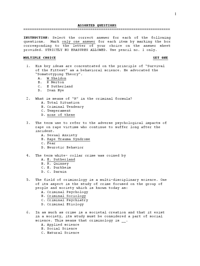 Assorted Questions PDF Criminology Bullet