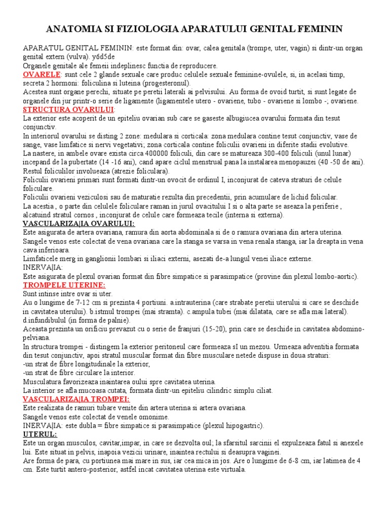 Anatomia Si Fiziologia Aparatului Genital Feminin | PDF
