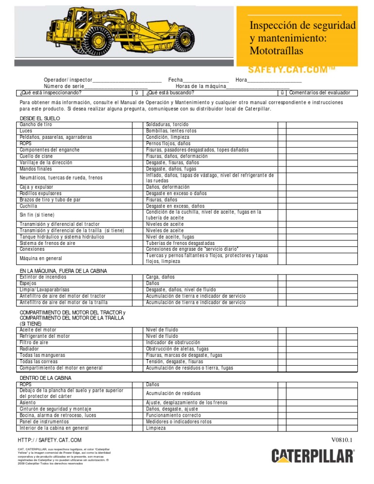ES Safety & Maintenance Checklist WheelTractor Scraper V0810.1