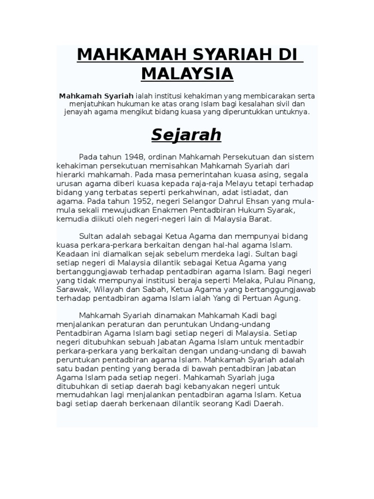 Mahkamah Syariah Di Malaysia Pdf