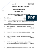 Term-End Examination December, 2011 Mpc-005: Research Methods in Psychology