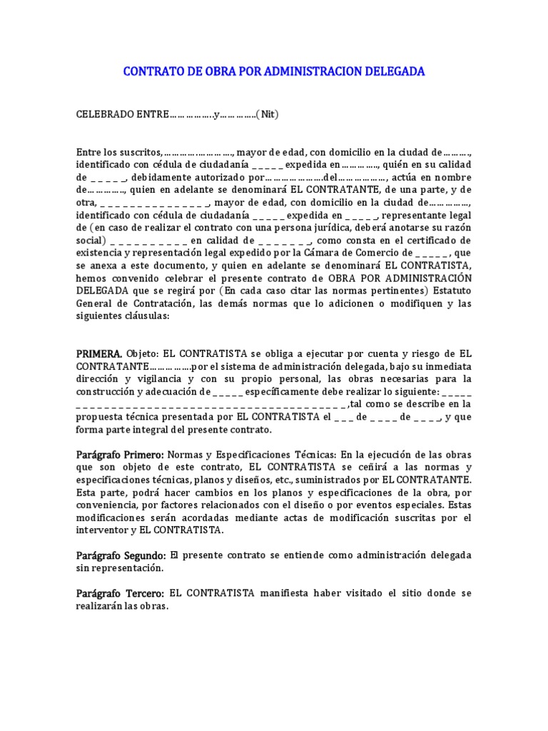 Contrato de Obra Por Administracion Delegada