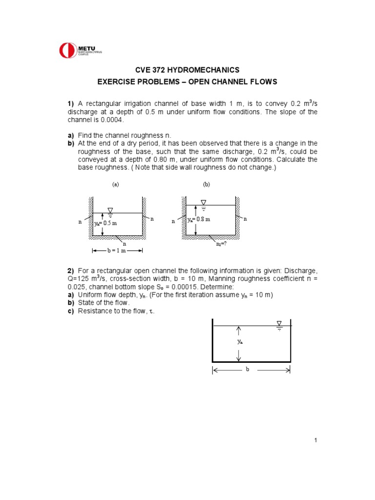 CVE 372 Exercise Problems - Open Channel Flow | Download Free PDF ...