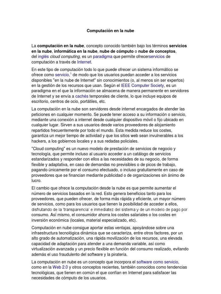 Introducción a la Computación en la Nube | PDF | Plataforma como ...