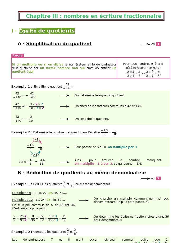 4N3 - Nombres en Ecriture Fractionnaire | PDF | Fraction (Mathématiques ...