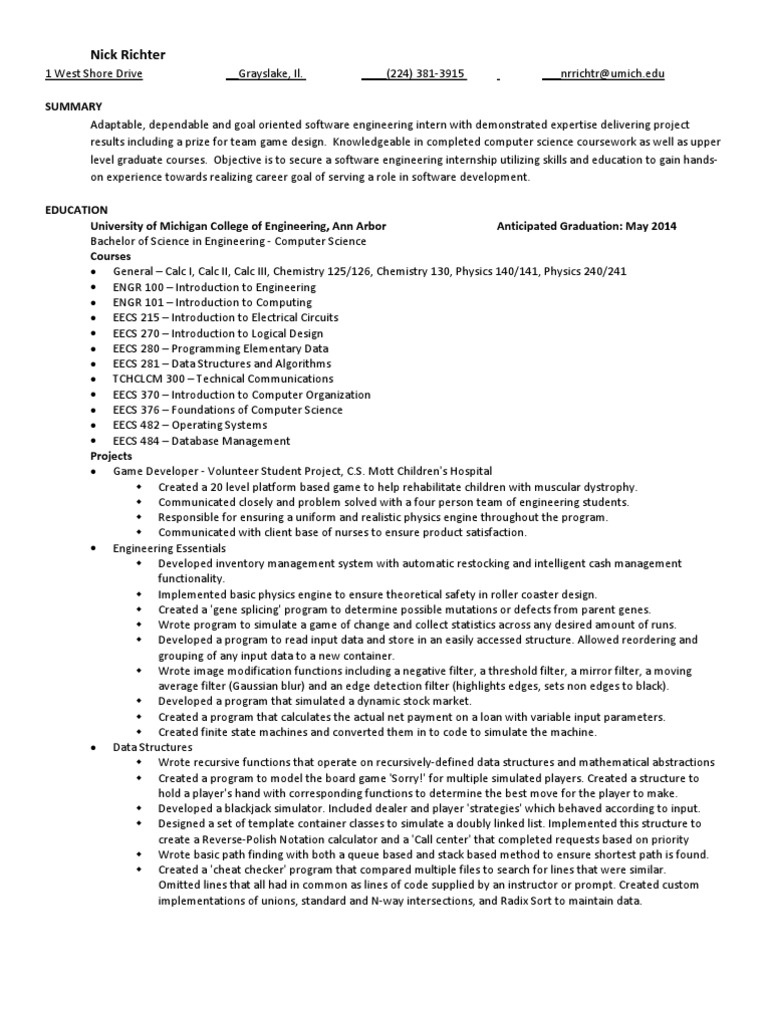 Software Engineering Intern Resume | PDF | Thread (Computing ...