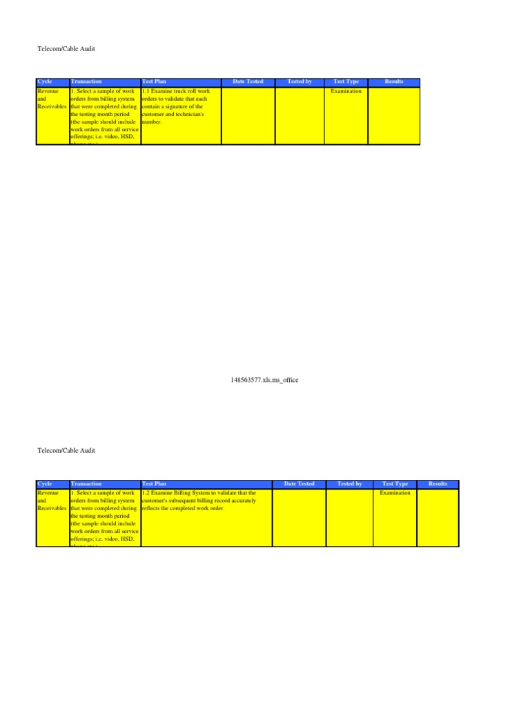 Telecom Cable Audit Test Plan Overview | PDF | Bad Debt | Audit