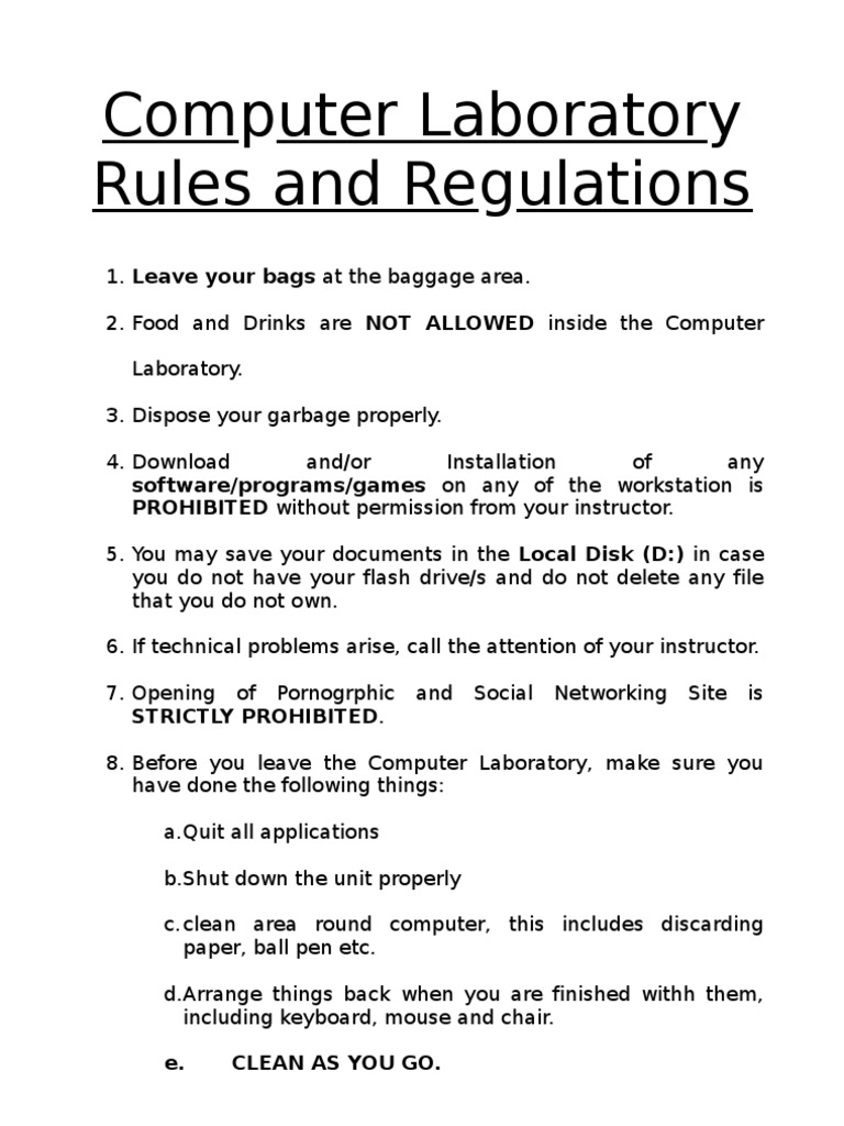 Computer laboratory rules and regulations