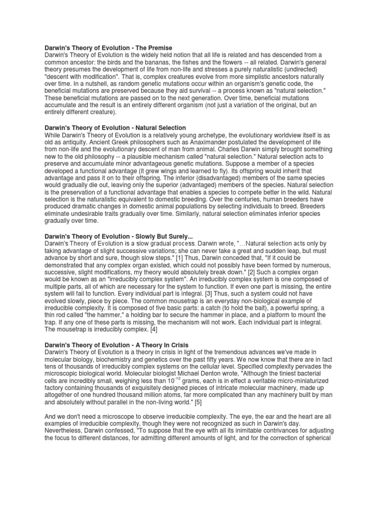 Darwin's Evolution Theory Overview | PDF | Evolution | Organisms