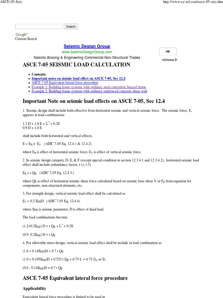 Asce 7-05 Seismic Load Calculation | Download Free PDF | Framing ...