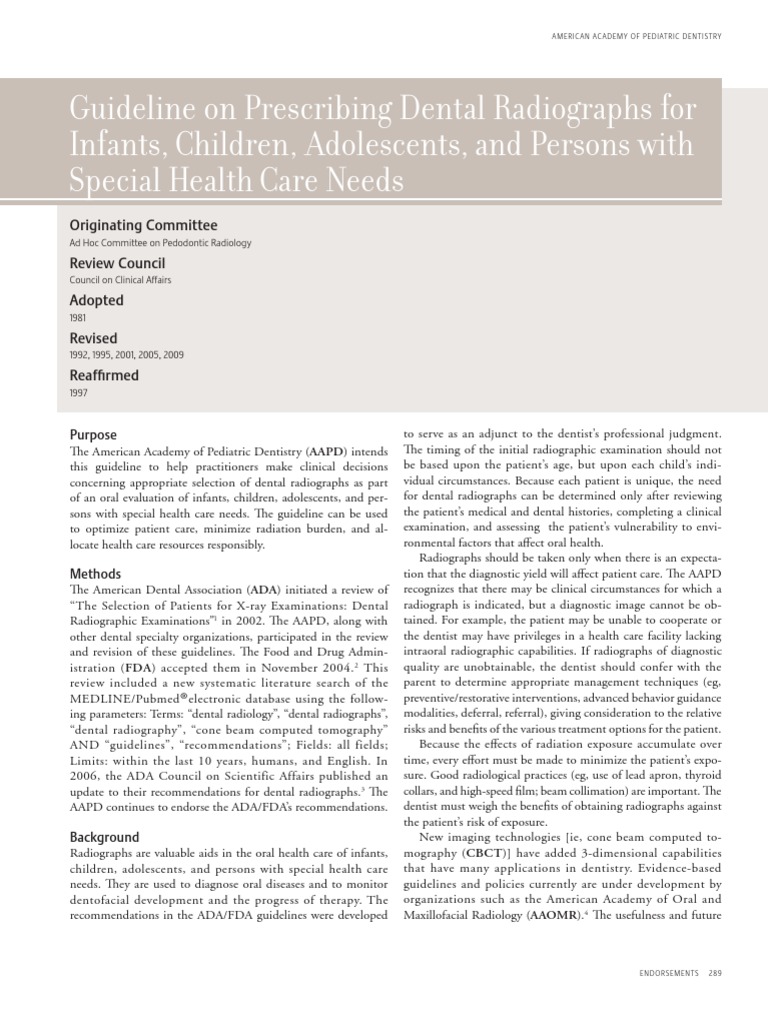 AAPD Radiation Guidelines PDF Human Tooth Dentistry