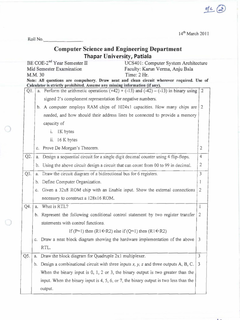 Computer Science and Engineering Department University,: Mid M.M. 2 ...