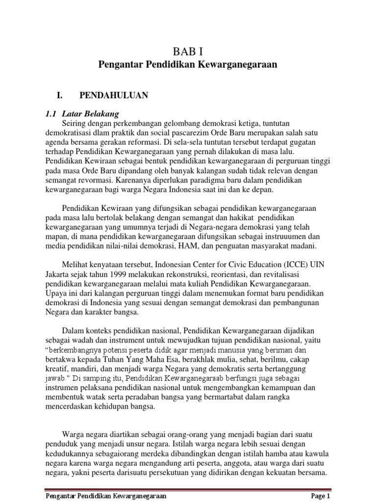 Bab 1 Pengantar Pendidikan Kewarganegaraan