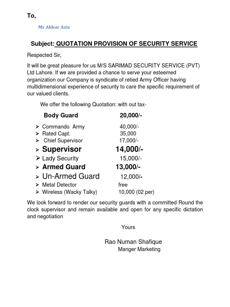 Supervisor 14,000/-: Un-Armed Guard | PDF