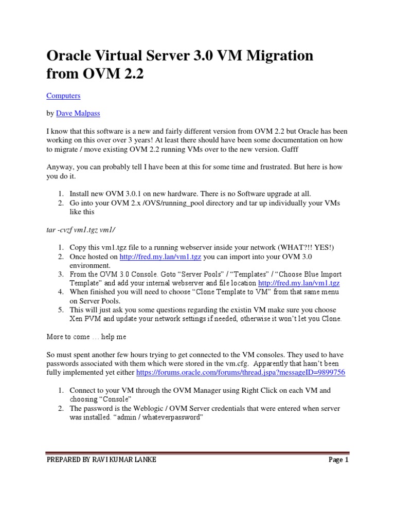 Oracle Virtual Server Migration | PDF