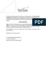 Fersa Cambio de categoría del consejero Grupo Empresarial Enhol. 2011