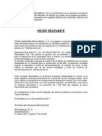 Fersa Información sobre acuerdos alcanzados por Fersa Energías Renovables. 2011
