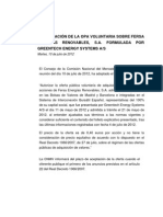 Fersa Ofertas públicas de adquisición de acciones. 2012