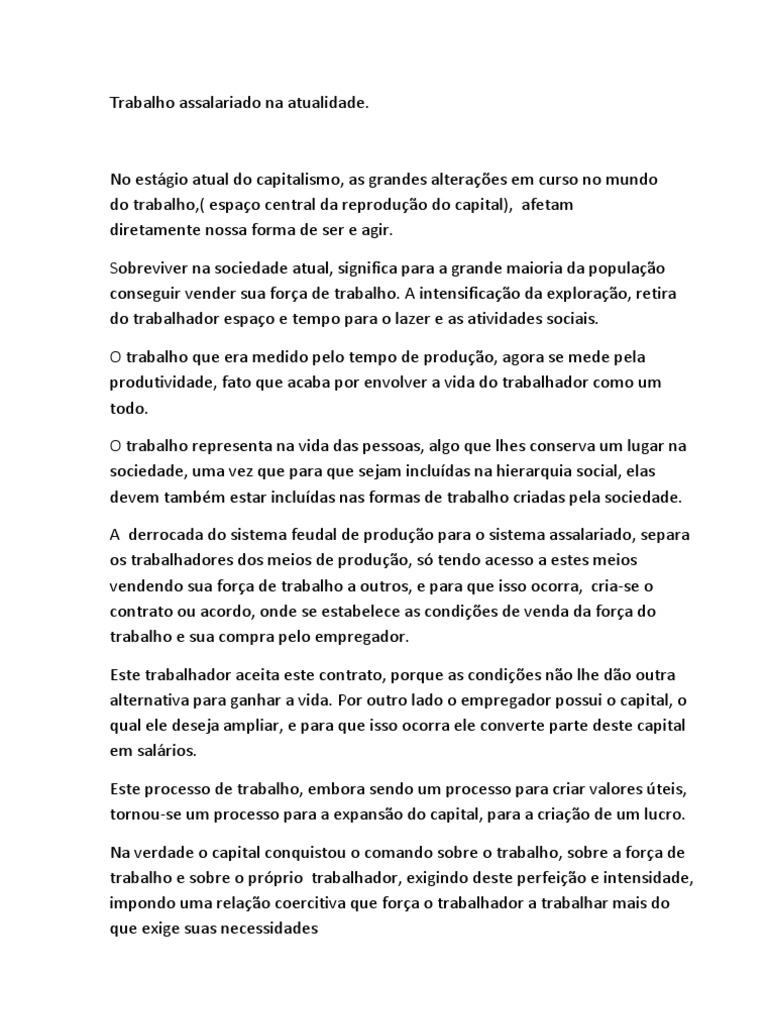 Trabalho Assalariado Na Atualidade | PDF | Salário | Tempo