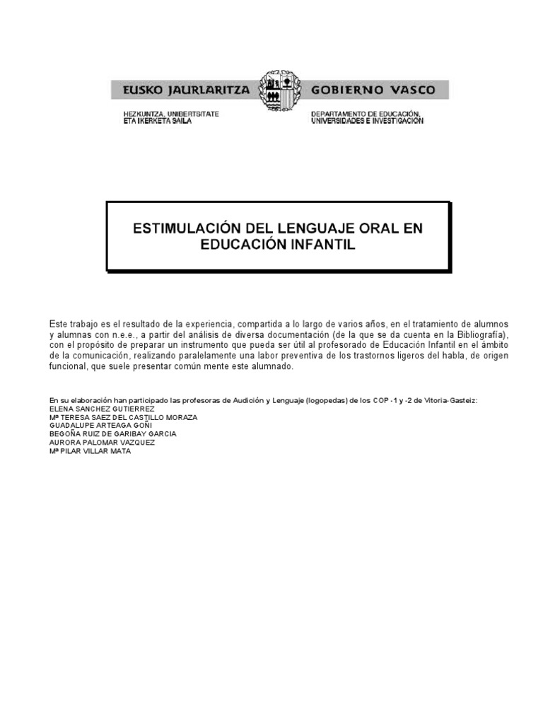 Estimulación Del Lenguaje Oral de Los Niños - Eusko Jaurlaritza | PDF ...