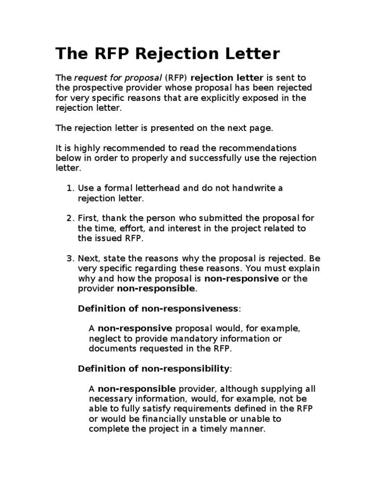 RFP Rejection Letter | PDF | Request For Proposal | Government