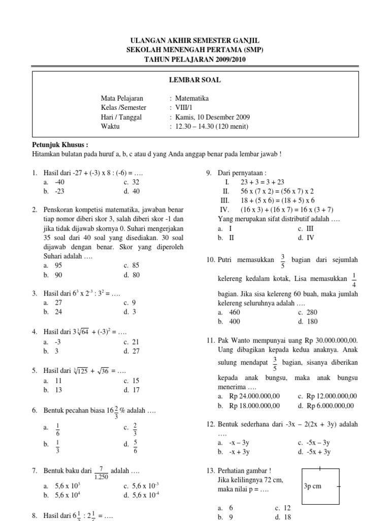 Soal UAS Kelas 7 Semester 1 PDF
