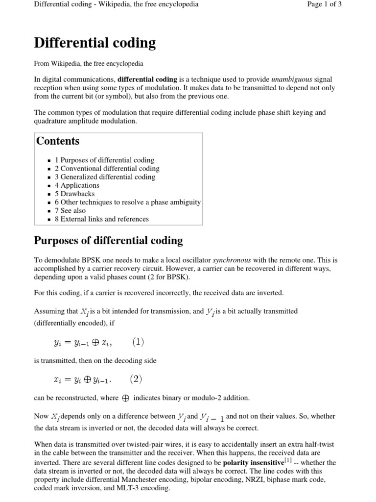 Differential Coding: From Wikipedia, The Free Encyclopedia | PDF
