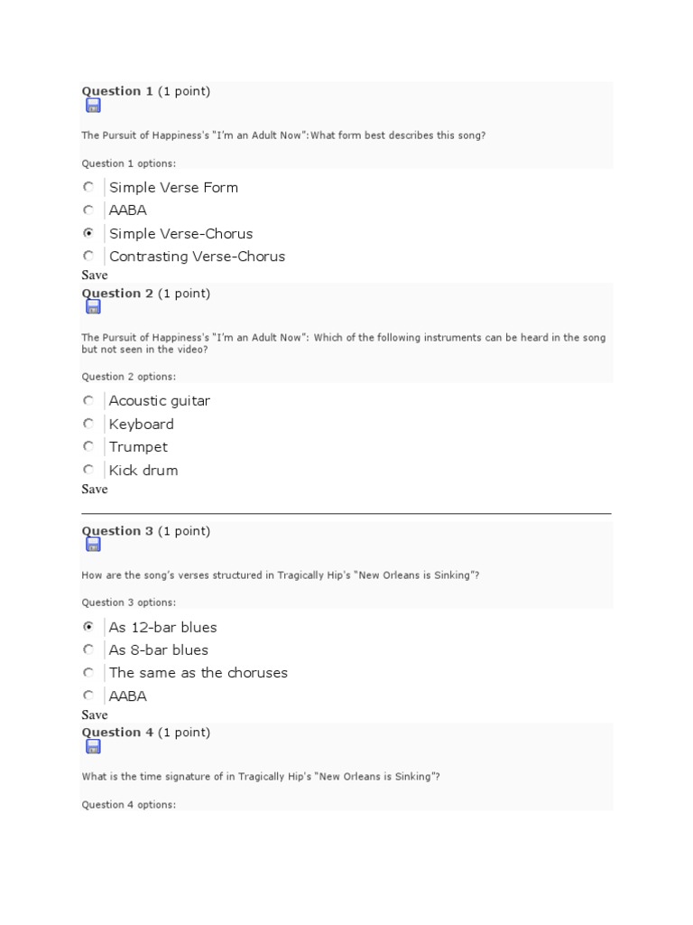 Quiz 1 Blues Song Structure
