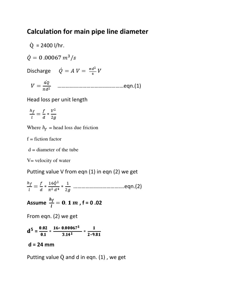 Calculation For Main Pipe Line Diameter | PDF | Teaching Methods ...