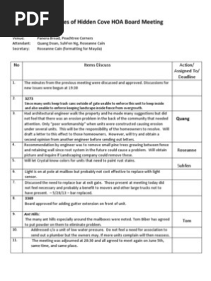 Hidden Cove HOA Meeting Minutes-May 22,2013