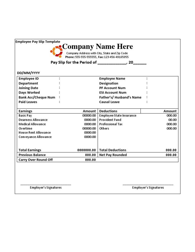 Employee Pay Slip Template Public Finance Financial Services