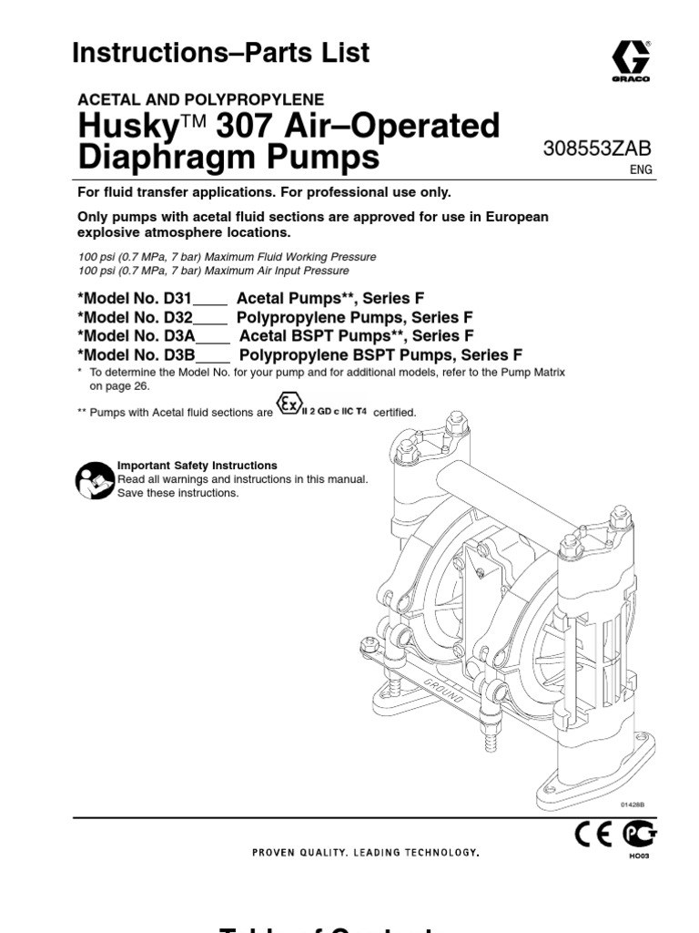 Graco Husky 307 Series Diaphragm Pump Manual Pump Valve