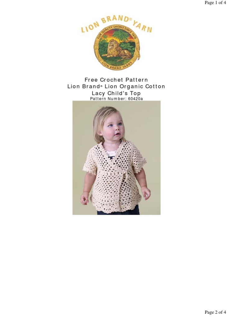 Free Crochet Pattern Lion Brand Lion Organic Cotton Lacy Child's Top