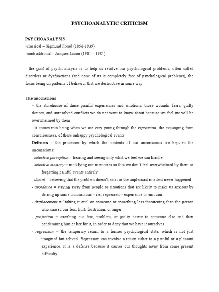 Psychoanalytic Criticism Pdf Psychoanalysis Unconscious Mind