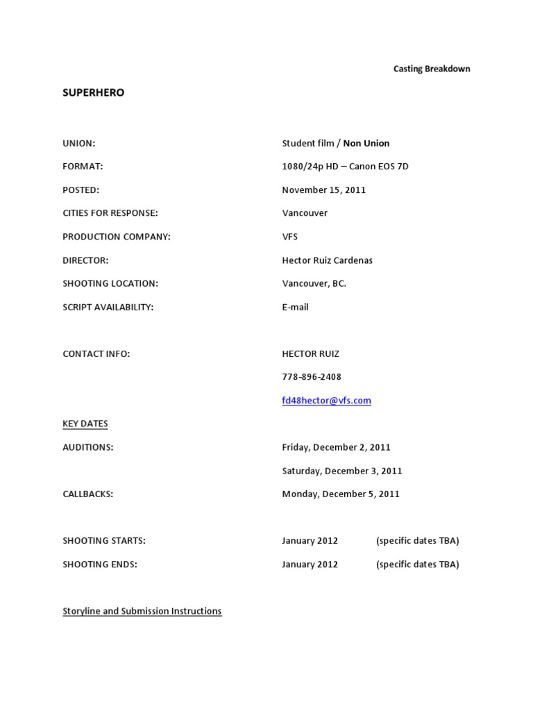 Vancouver Student Film Casting Call | PDF | Sports & Recreation | Law