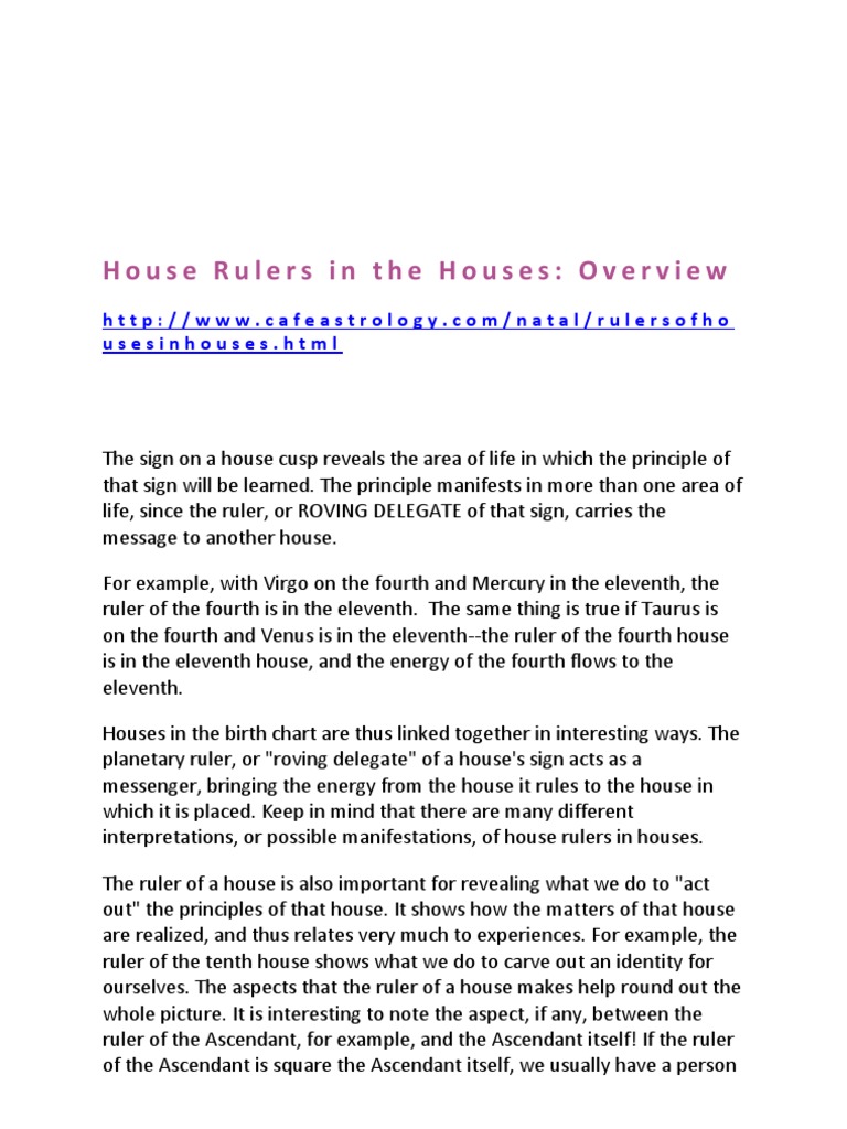 Understanding House Rulers in Astrology | PDF | Friendship | Planets In ...