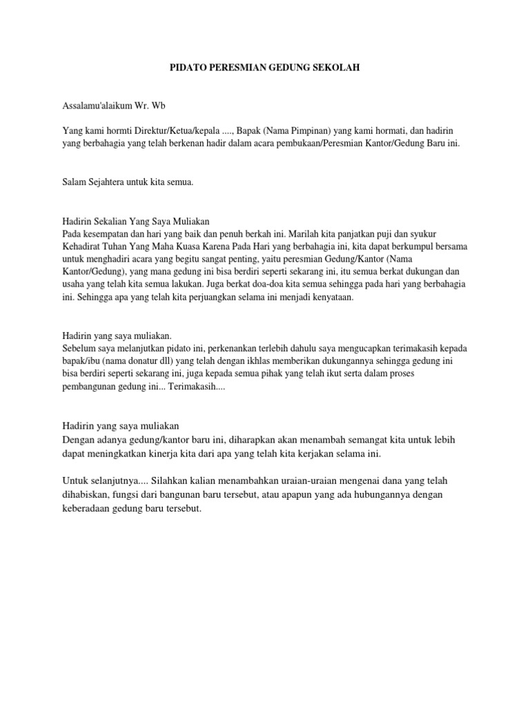 Pidato Peresmian Gedung Sekolah