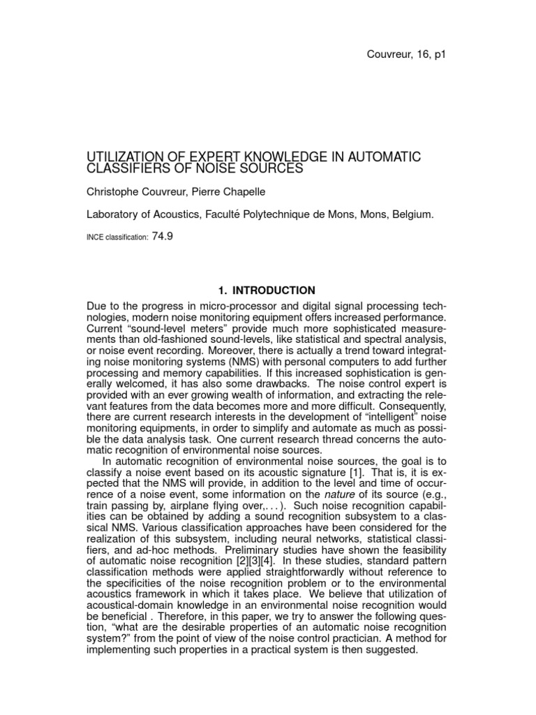 Expert Knowledge in Noise Classifiers | PDF | Pattern Recognition ...