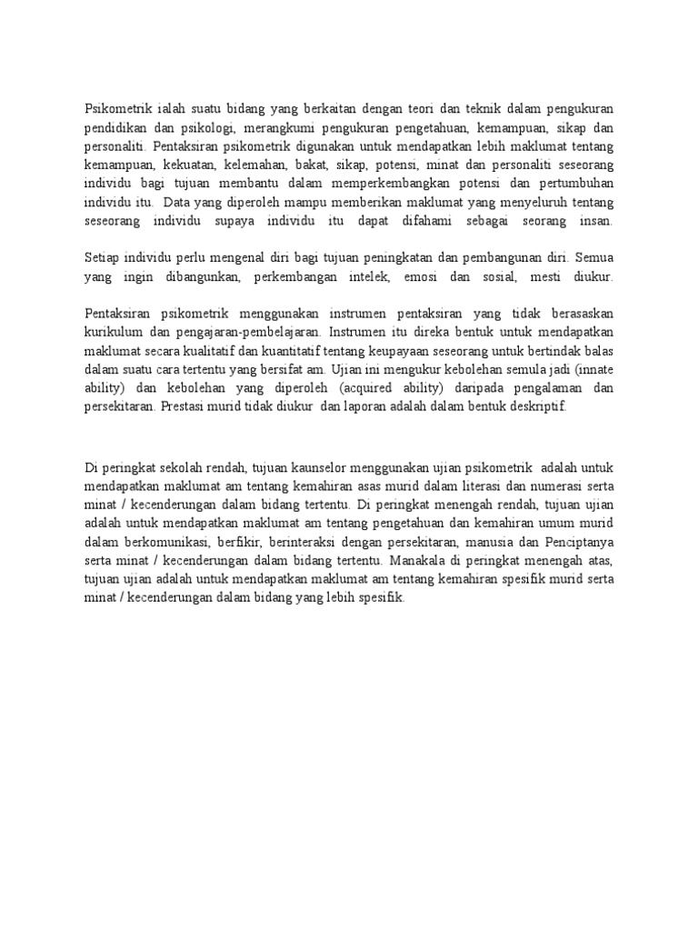 Kepentingan Ujian Psikometrik Pdf
