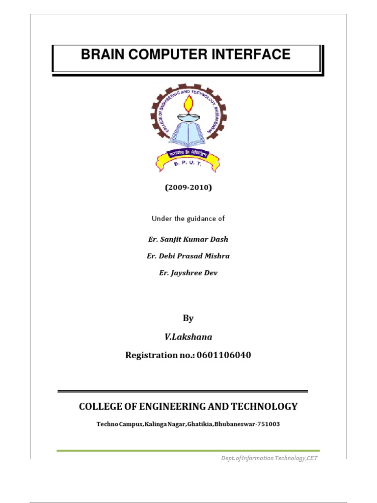 Brain Computer Interface Report 2010 | PDF