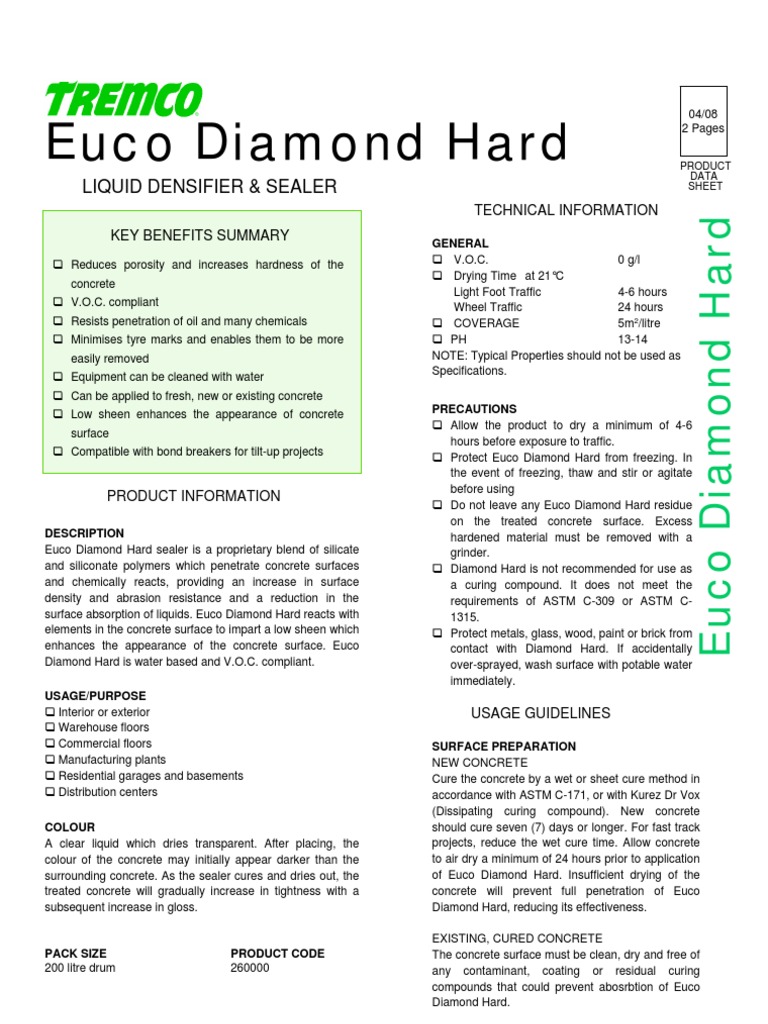 TDS Euco Diamond Hard | PDF | Diamond | Concrete
