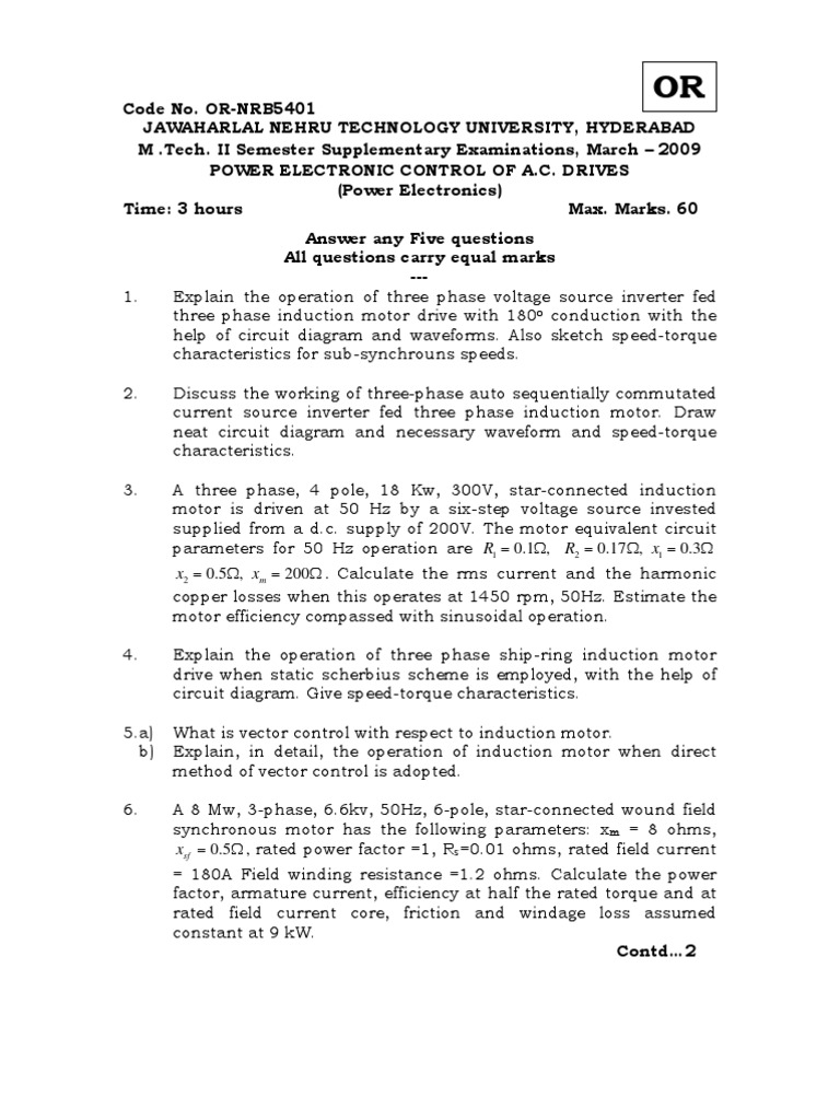OrNrb5401 Power Electronic Control of A.C Drives PDF Power
