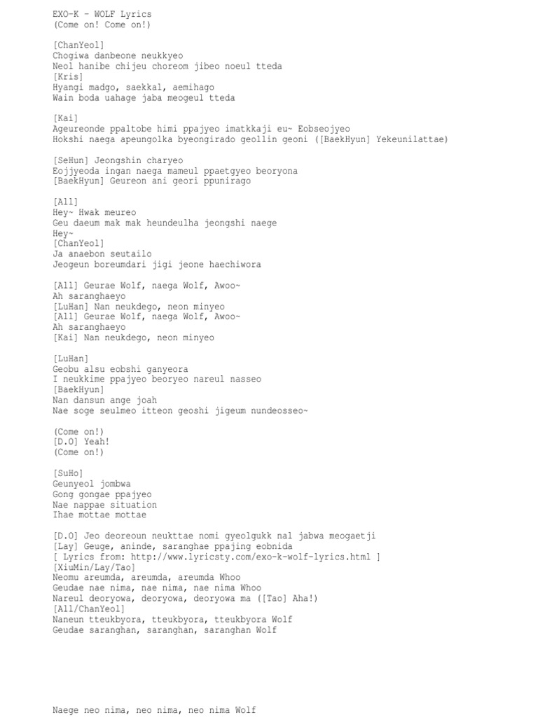 Exo Wolf Lyrics