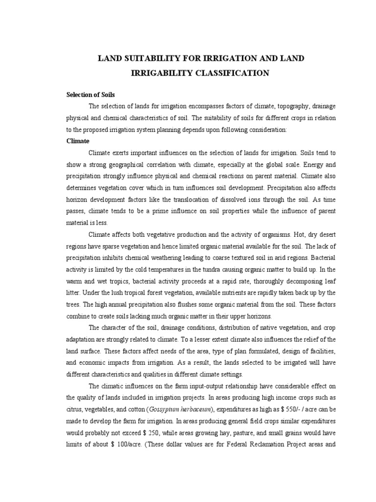 Land Suitability For Irrigation and Land Irrigability Classification ...