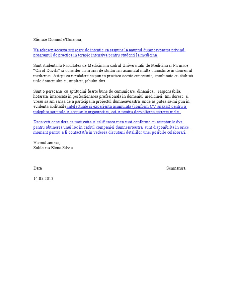 Scrisoare de Motivatie