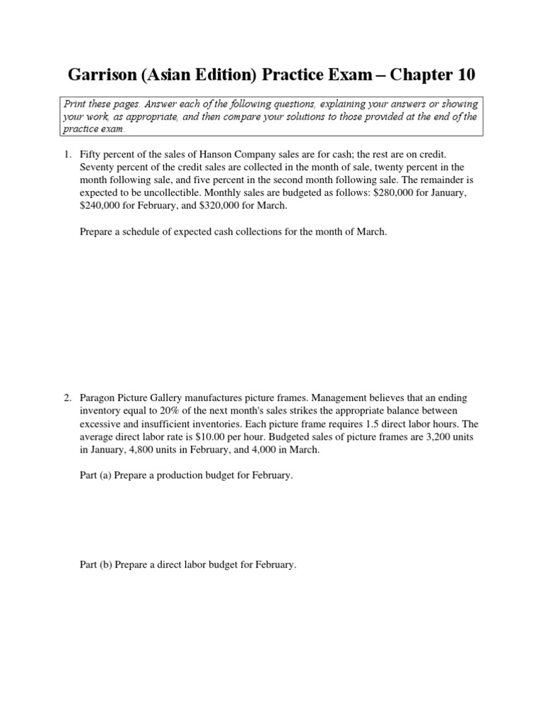 Garrison (Asian Edition) Practice Exam - Chapter 10 | PDF | Inventory ...